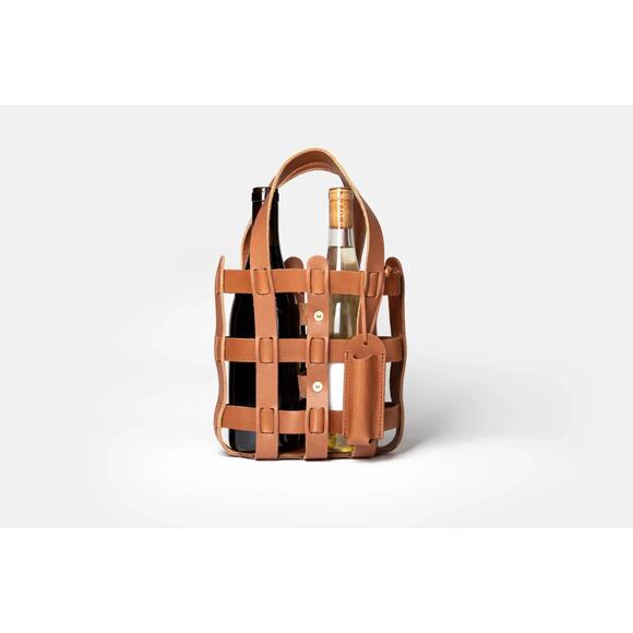 WP Standard The Wine Tote Tan Leather Bottle Carrier Bag Handmade - Picture 1 of 14
